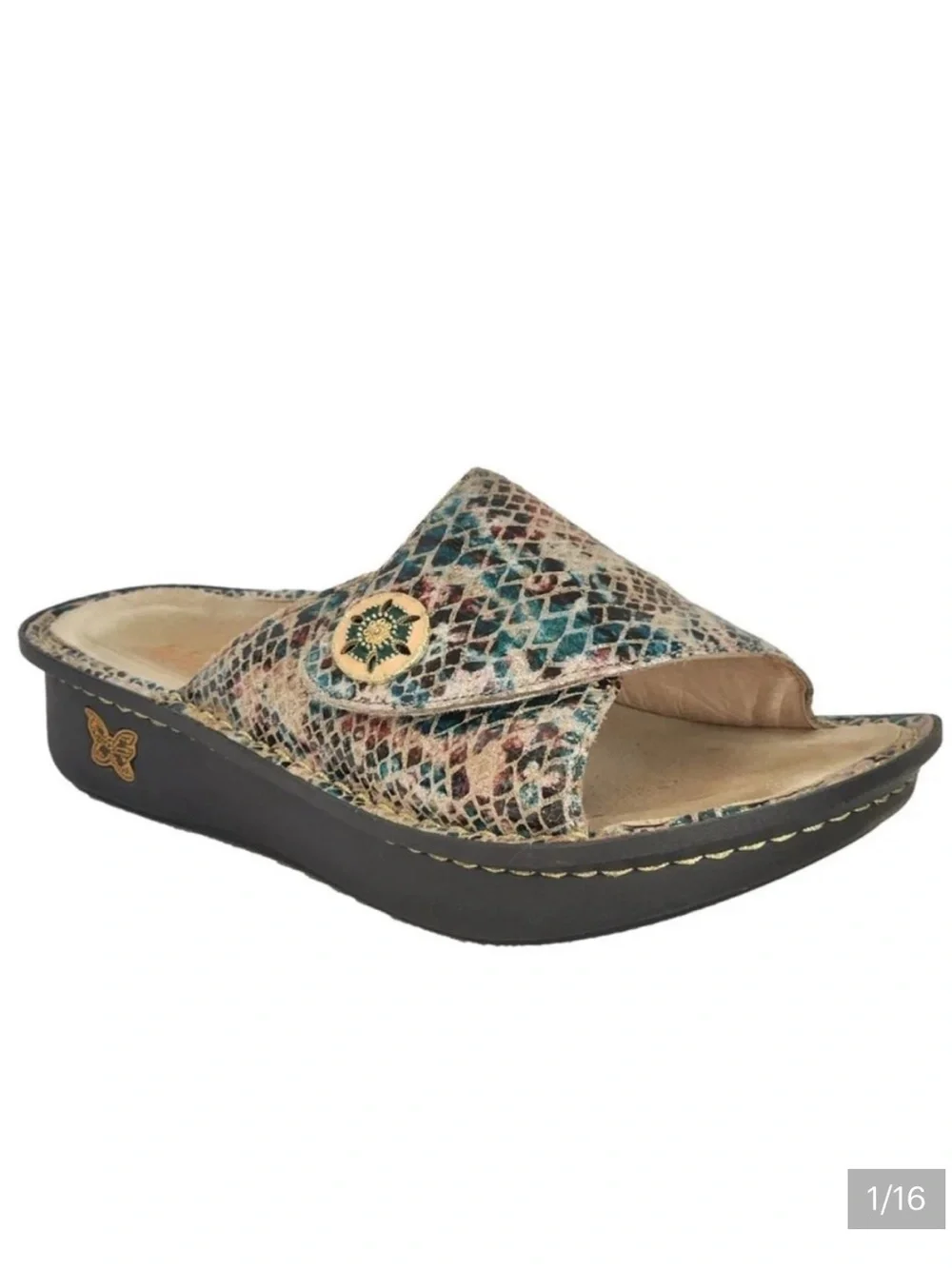 Alegria Kylee Slides Sandals Blue Metallic Snakeskin Pattern Women’s Size 40